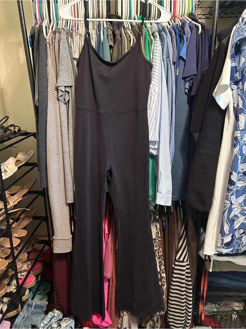 Aritzia Wilfred Black flare Spaghetti-Strap Jumpsuit